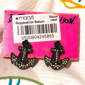 Betsy Johnson anchor flower rhinestone earrings